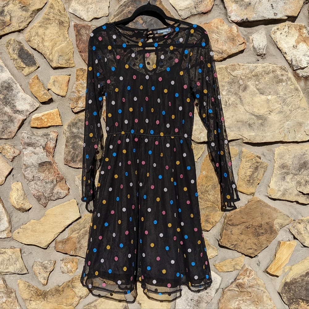 Mesh Polka Dot Fit & Flare Dress